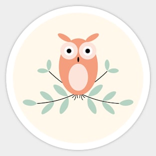 Owl on Yellow and Peach Orange Sticker